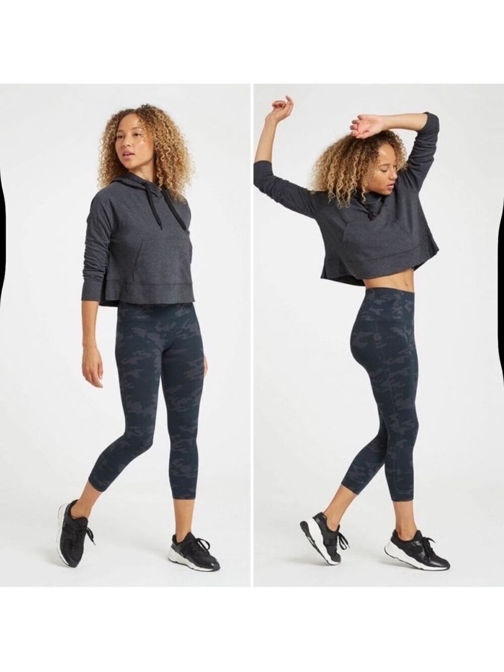 Spanx Looked At Me Now Cropped Black Camo Leggings Size Small